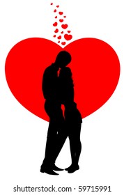 Vector silhouette of lovers on a background with heart