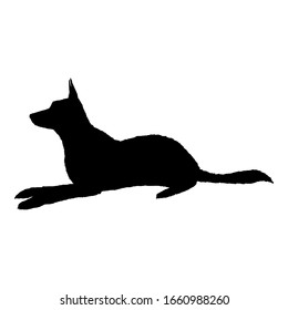 Vector Silhouette Lying German Shepherd Dog Illustration
