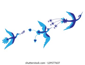 Vector silhouette of  magic blue birds