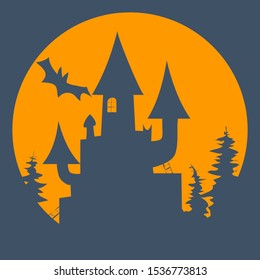 vector silhouette magic castle halloween on the moon