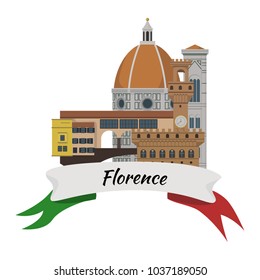 Vector silhouette of main showplaces in Florence with ribbon in Italian flag colors. EPS 8.