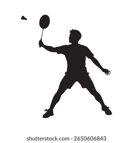 Vector silhouette of a male badminton player in a match