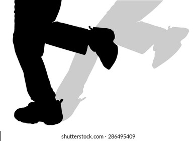 Vector silhouette of male feet on a white background.