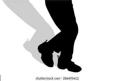 Vector silhouette of male feet on a white background.