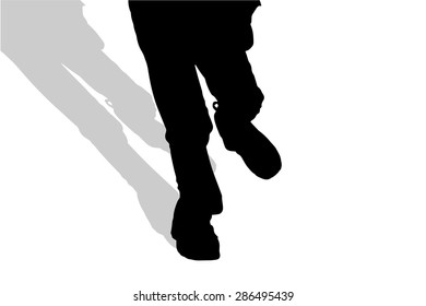 Vector silhouette of male feet on a white background.