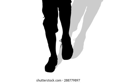 Vector silhouette of male feet on a white background.