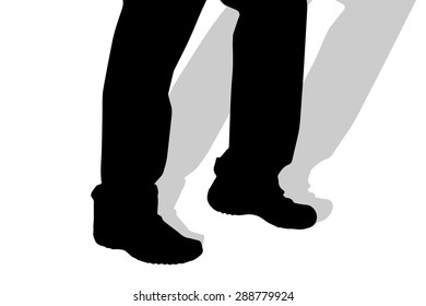 Vector silhouette of male feet on a white background.
