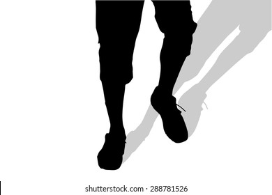 Vector silhouette of male feet on a white background.