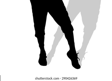 Vector silhouette of male feet on a white background.