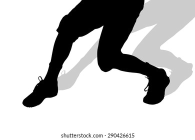 Vector silhouette of male feet on a white background.