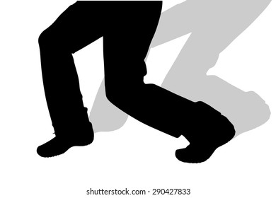 Vector silhouette of male feet on a white background.