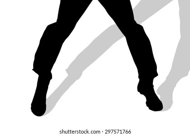 Vector silhouette of male feet on a white background.