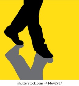 Vector silhouette of male feet on a yellow background.