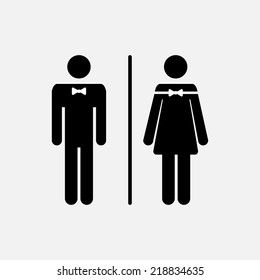 Vector silhouette male and female WC icon denoting toilet and restroom facilities for both men and women with black male and female silhouetted figures