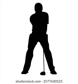 Vector silhouette of a male golf player on white background. Perfect symbol for your web site design, logo, app, UI. Vector illustration, EPS.