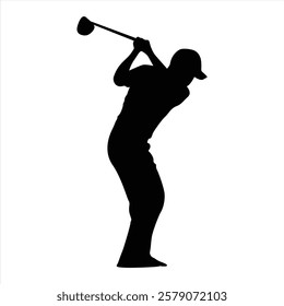 Vector silhouette of a male golf player on white background. Perfect symbol for your web site design, logo, app, UI. Vector illustration, EPS.