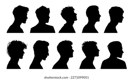 vector silhouette of a male head from side. silhouette of people side view. man. silhouette of face shape from side.