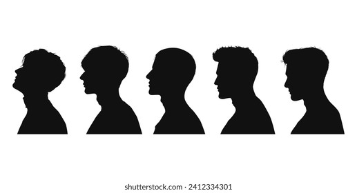 vector silhouette of a male head from side. silhouette of people side view. man. silhouette of face shape from side.	