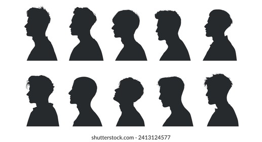 vector silhouette of a male head from side. silhouette of people side view. man. silhouette of face shape from side.