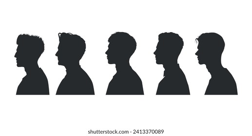 vector silhouette of a male head from side. silhouette of people side view. man. silhouette of face shape from side.