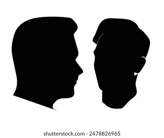 Vector silueta de una cabeza masculina de lado. silueta de la gente vista lateral. hombre. silueta de la forma de la cara de lado.