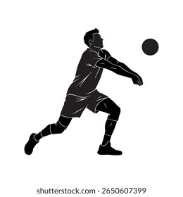Vector silhouette of a male volleyball player in a match