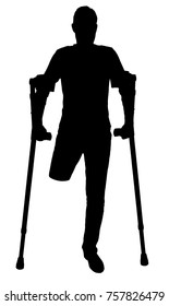 Vector silhouette of a man with an amputated leg standing with crutches. The concept of people with disabilities