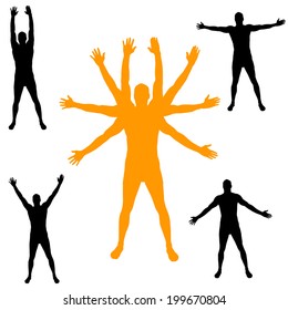 Vector silhouette of man with arms outstretched.