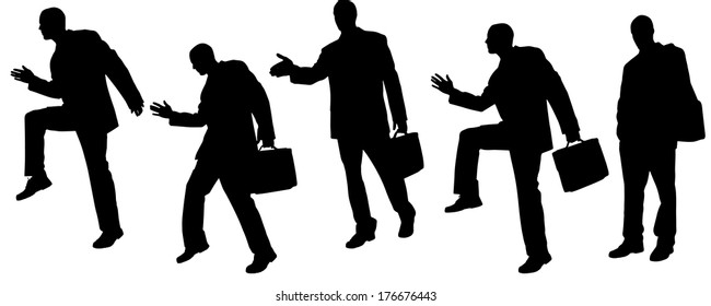 Vector silhouette of a man with a bag on a white background. 