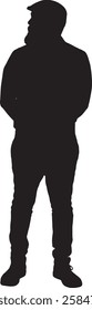 vector; silhouette man with beard and cap looking to the side