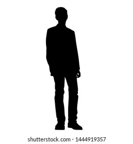 Vector silhouette of a man in a business suit standing, black color isolated on white background