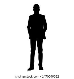 Vector silhouette of a man in a business suit standing, black color isolated on white background - Shutterstock ID 1470049382