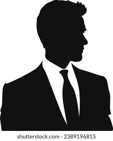 Vector silhouette of a man in a business suit standing, black color isolated on white background