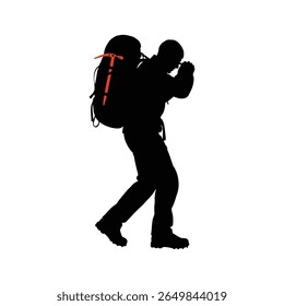 vector silhouette of a man climbing a mountain