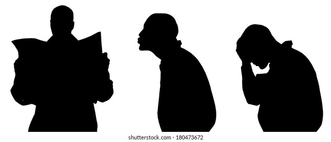 Vector silhouette of man in different situations.