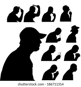 Vector silhouette of man in different situations.