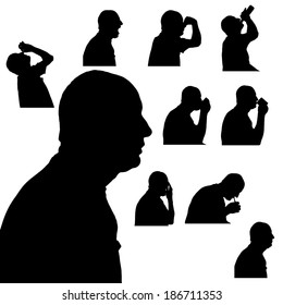 Vector silhouette of man in different situations.