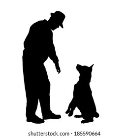Vector silhouette of the man with the dog.