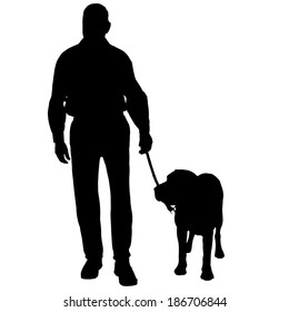 Vector silhouette of the man with the dog.