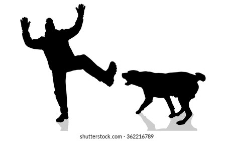 Vector silhouette of a man with a dog.