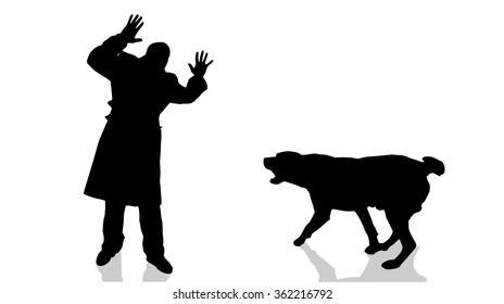 Vector silhouette of a man with a dog.