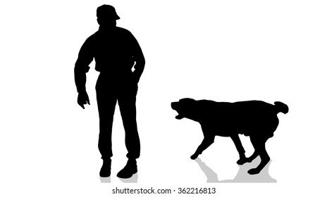 Vector silhouette of a man with a dog.