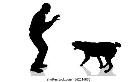 Vector silhouette of a man with a dog.