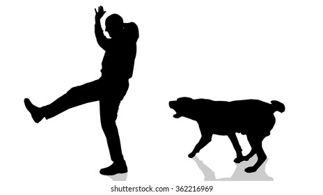 Vector silhouette of a man with a dog.