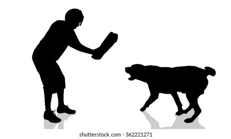 Vector silhouette of a man with a dog.