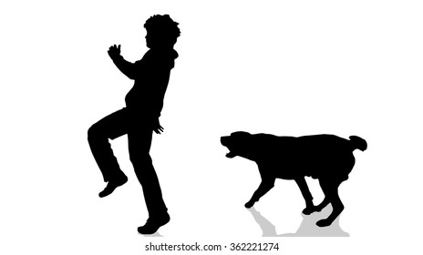 Vector silhouette of a man with a dog.