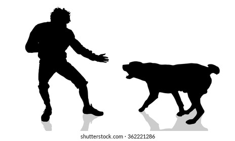 Vector silhouette of a man with a dog.
