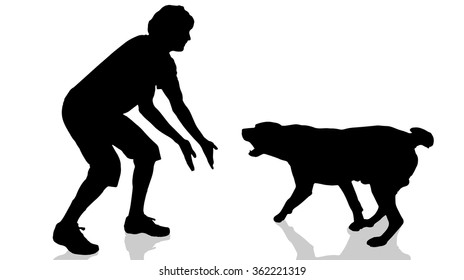 Vector silhouette of a man with a dog.