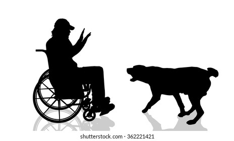 Vector silhouette of a man with a dog.