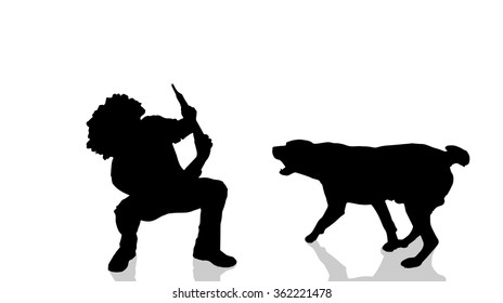 Vector silhouette of a man with a dog.